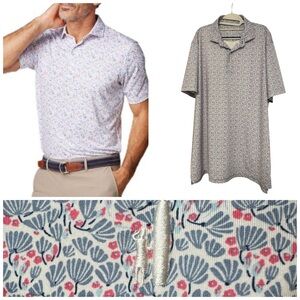 johnnie-O Men's Polo Shirt - Red and Blue Pattern XL